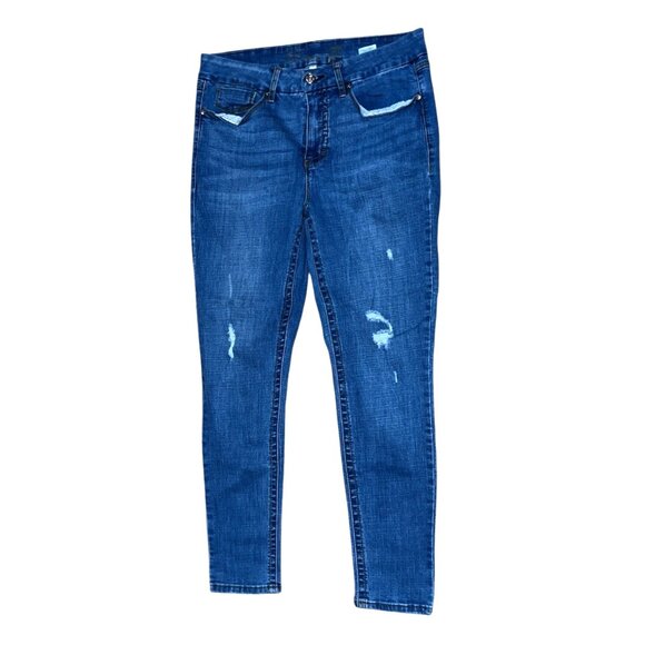 Seven Pants - Seven Womens Distressed Mid-Rise Skinny Jeans Size 14 Blue Denim